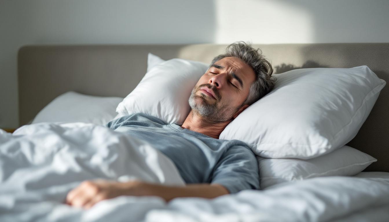 잘못된 베개 높이로 인해 목 통증과 불편함을 겪는 사람의 실사 사진