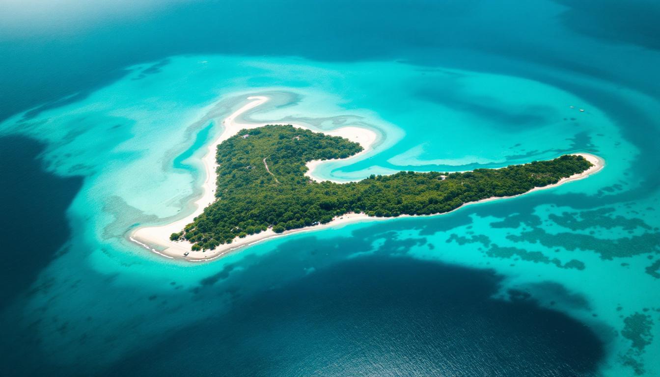 Bantayan Island의 에메랄드빛 바다와 백사장이 보이는 항공 사진