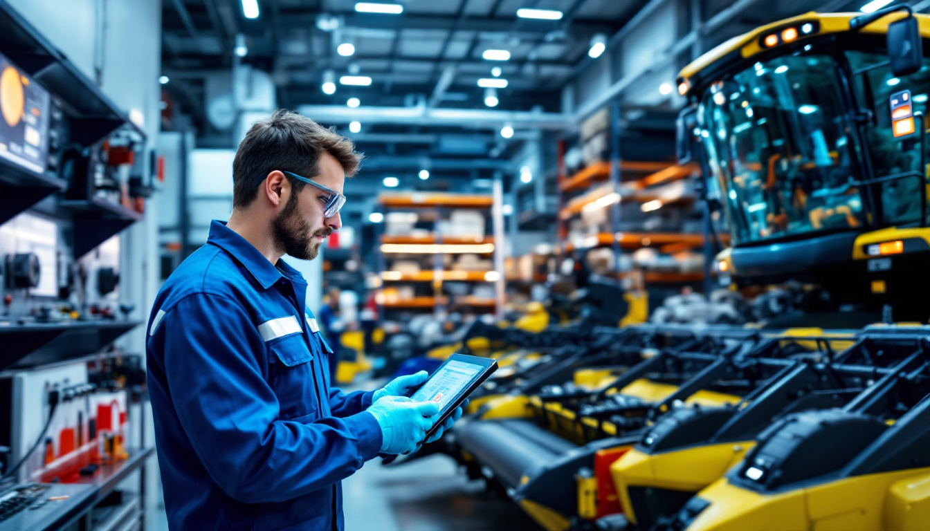 현대 농기계 수리 전문 기술자가 농기계를 점검하는 모습