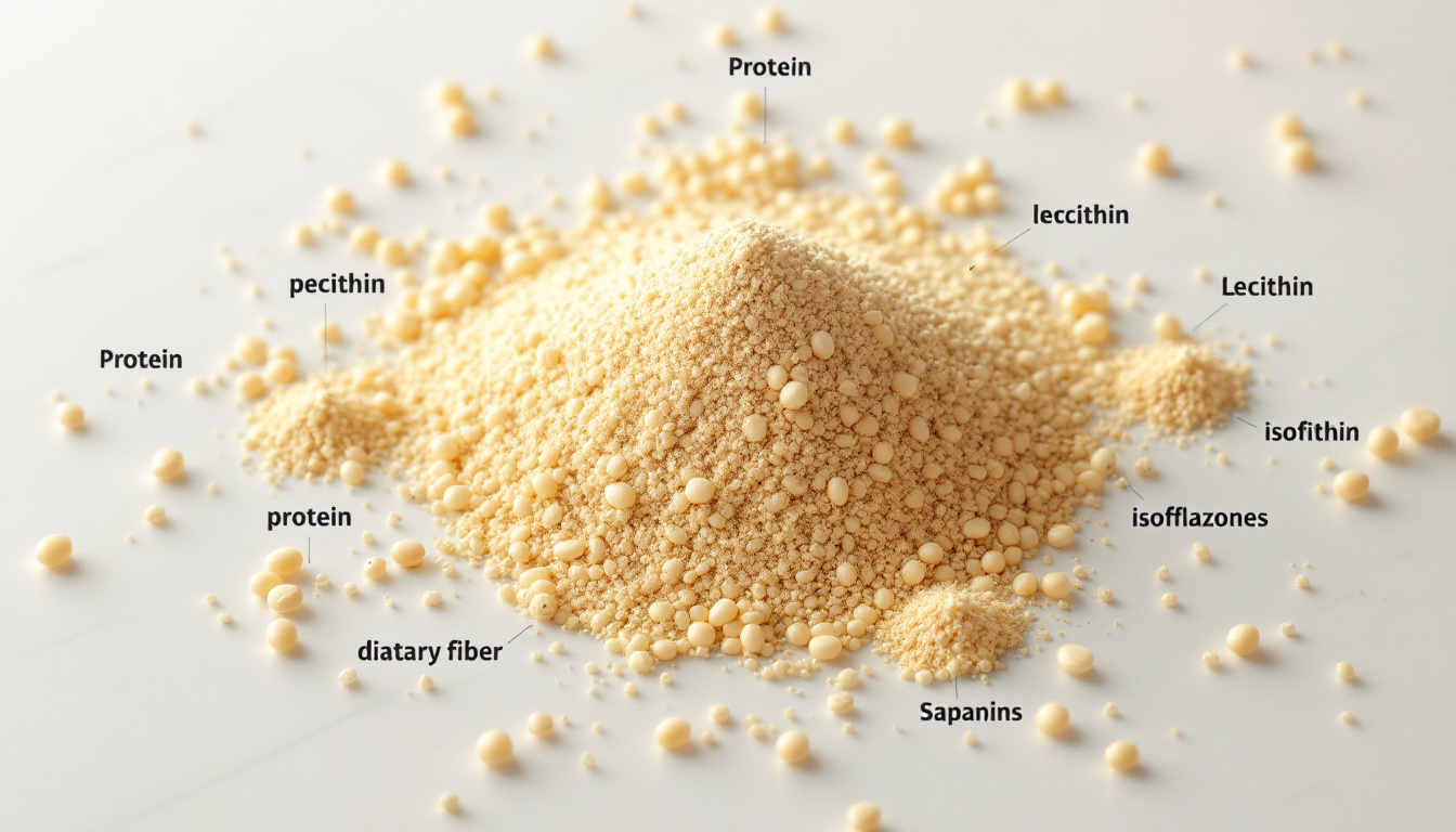 청국장 가루의 주요 성분과 혈당 조절 메커니즘을 보여주는 이미지