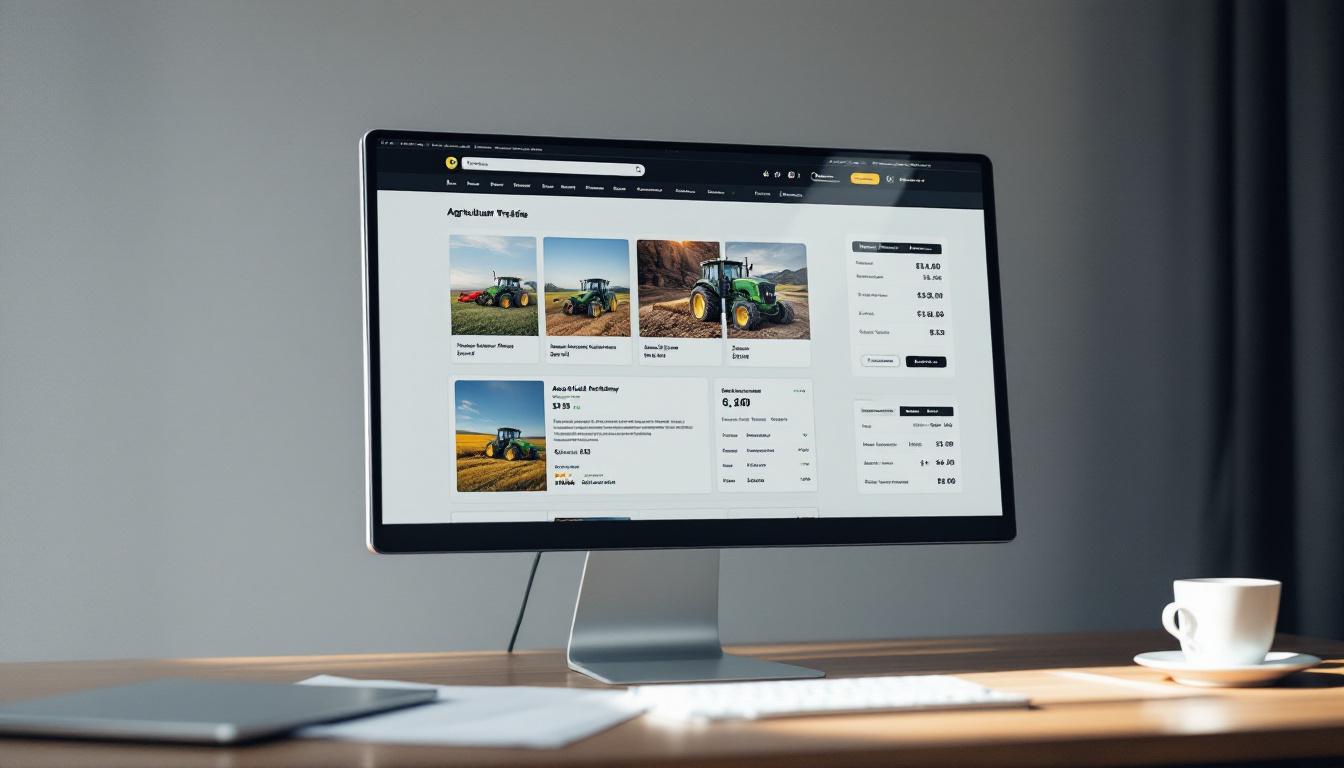 중고 농기계 온라인 거래 플랫폼과 가격 비교 차트를 보여주는 컴퓨터 화면