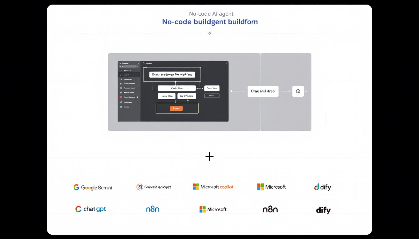 노코드 UI와 함께 구글 제미나이, ChatGPT 등 무료 AI 에이전트 시작 플랫폼의 사용 환경을 보여주는 실사 이미지